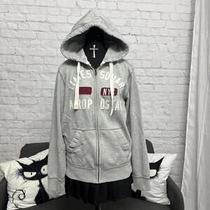 2013 Aeropostale heather grey "time square" embroidered zip up hoodie Size M y2k